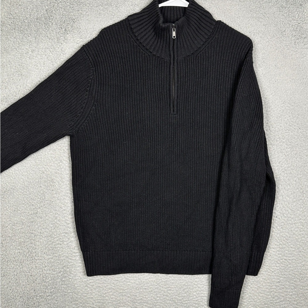 Todd Snyder Sweater Mens XL Black Italian Merino Wool Quarter Zip Knit Pullover